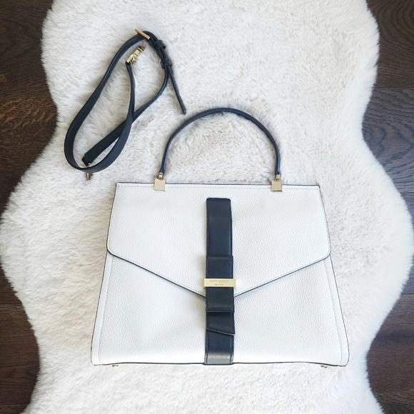 RARE Kate Spade NY Rosaline Bow Black & White Leather Satchel Shoulder B… - Picture 2 of 16